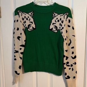 Green Leopard Print Women's Sweater
